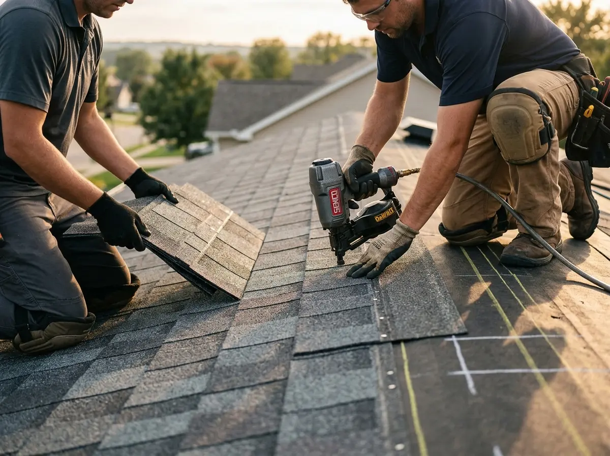 Professional roofer working on a residential roof in Fort Pierce North